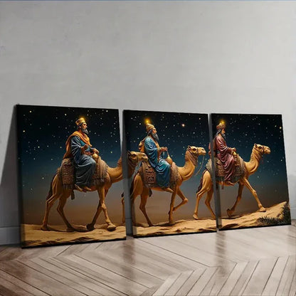 3pcs Three wise men on camels Wall Art Canvas Unframed - High Quality Print 100% Australian Made Wall Canvas