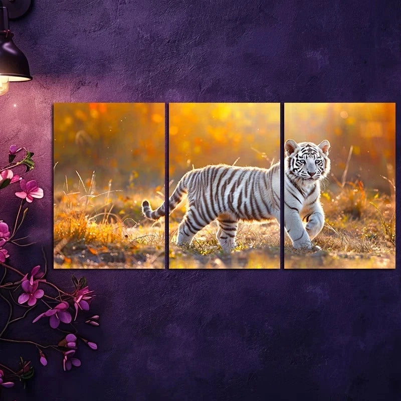 3pcs Charming White Tiger Cub Metal Print Ready to Hang Art - Bella Home Decor