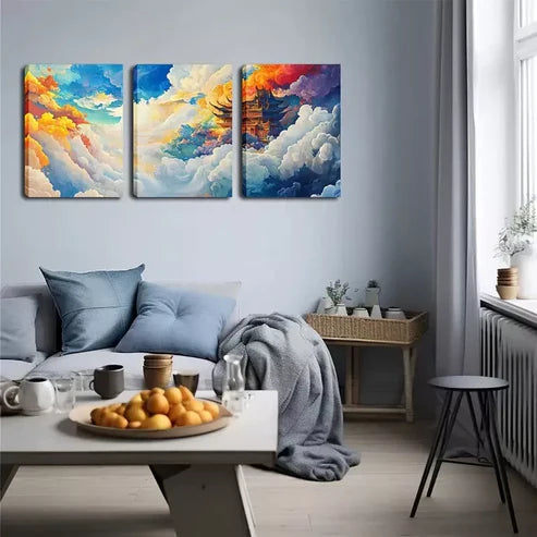 3pcs Vibrant Cloudscape with Traditional Asian Wall Art Canvas Unframed - High Quality Print 100% Australian Made Wall Canvas