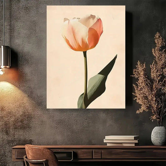 Beautiful Minimalist Tulip Vintage & Modern Painting 40x60cm Metal Print Ready to Hang