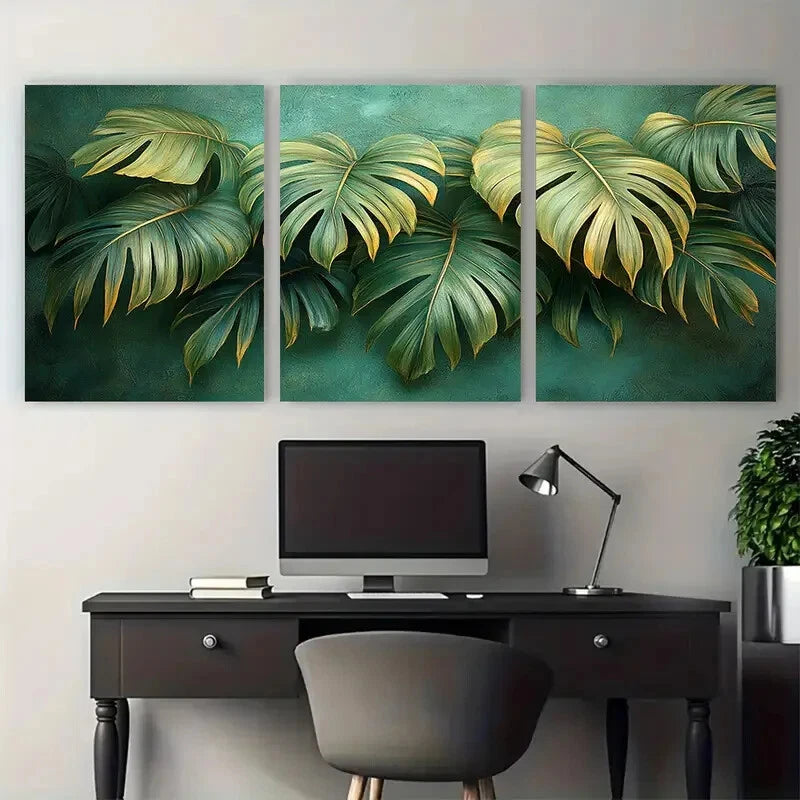 3pcs Vintage Botanical Palm Leaves Design Metal Print Ready to Hang Art - Bella Home Decor