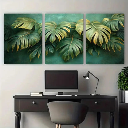 3pcs Vintage Botanical Palm Leaves Design Metal Print Ready to Hang Art - Bella Home Decor