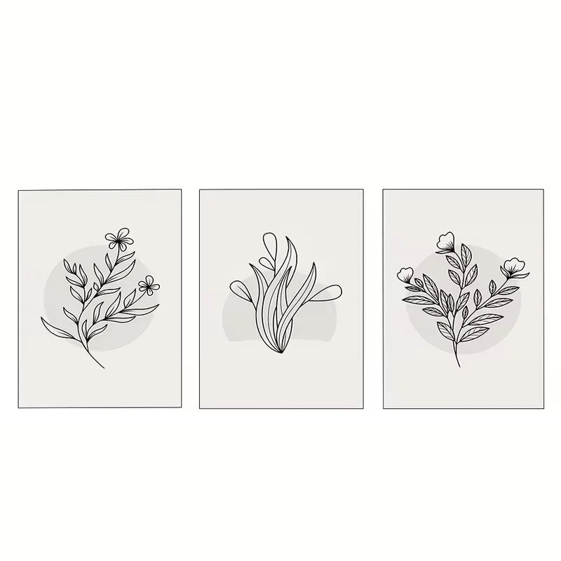 3pcs Minimalist Gray Botanical line drawings      Wall Art Set Canvas Framed 50x70cm - High Quality Print 100% Australian Made Wall Canvas Ready to Hang