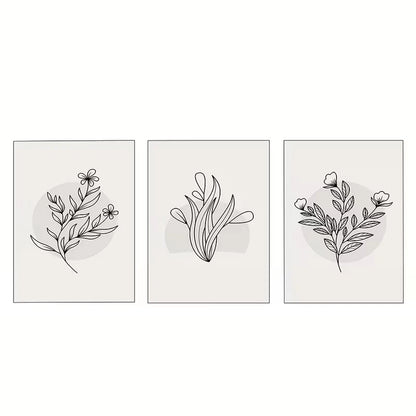 3pcs Minimalist Gray Botanical line drawings      Wall Art Set Canvas Framed 50x70cm - High Quality Print 100% Australian Made Wall Canvas Ready to Hang