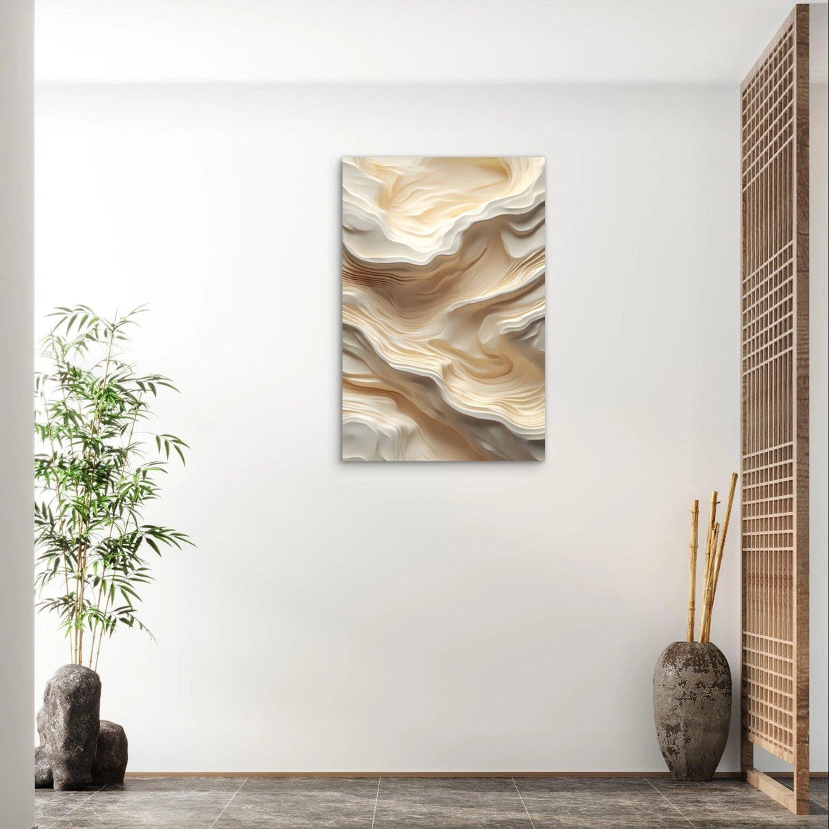 Neutral 3D Layered Paper Cut Abstract Beige 40x60cm Metal Print Ready to Hang