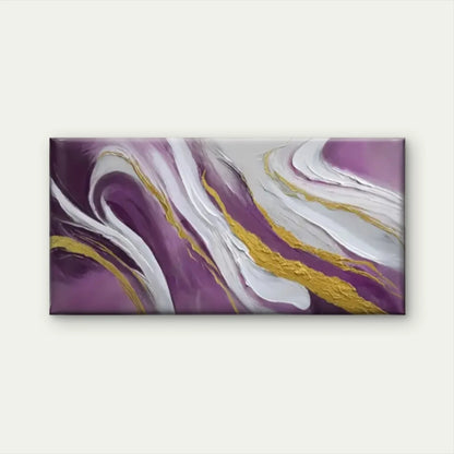Purple Golden Swirl Abstract Wall Art Canvas Office Home Room Framed 120x60cm
