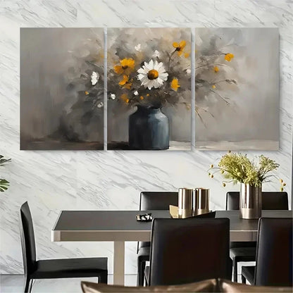 3pcs Wildflowers In A Vase Still Life Neutral Metal Print Ready to Hang Art