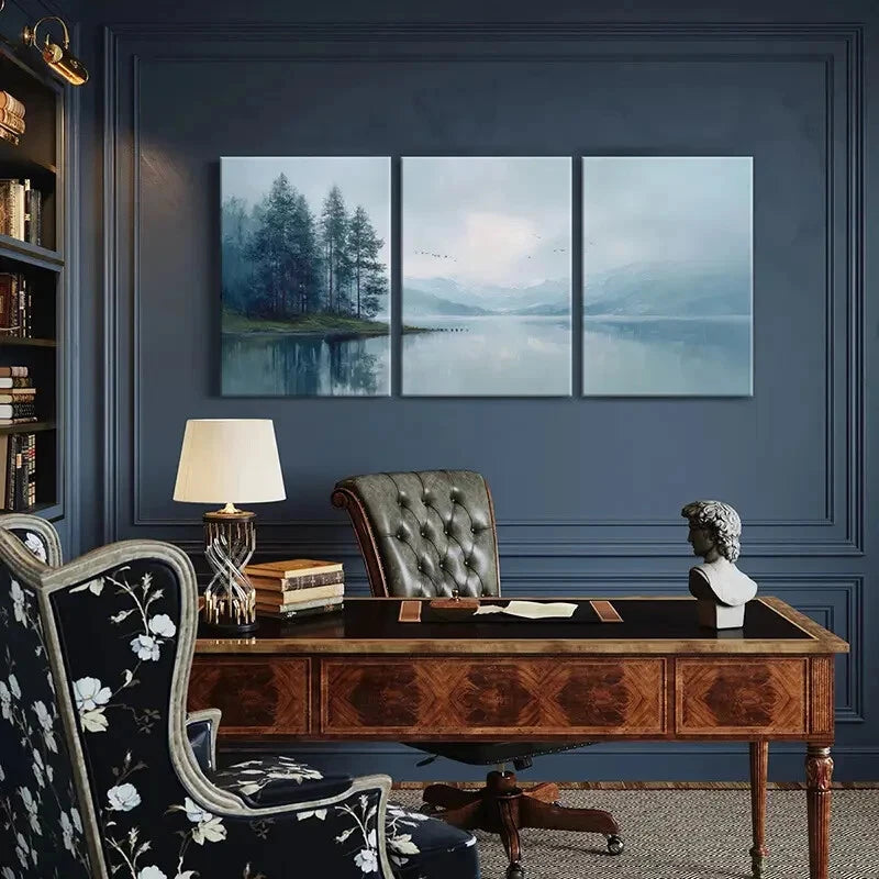 3pcs Mountain View Lake Reflection Pine Trees Metal Print Ready to Hang Art - Bella Home Decor