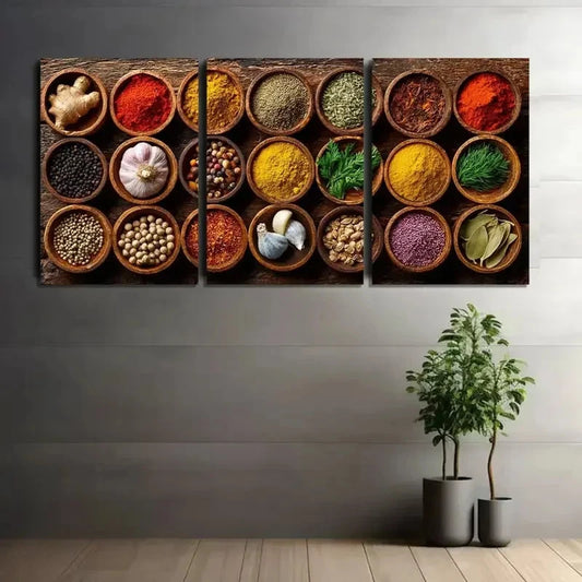 3pcs Spices Kitchen Artwork Wall Painting Metal Print Ready to Hang Art - Bella Home Decor
