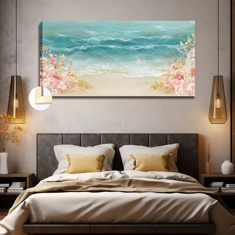Realistic Ocean Waves In Blue Wall Art canvas office home room framed 120x60cm - Bella Home Decor