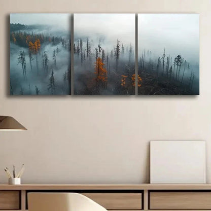 3pcs Foggy Forest Landscape Snow Capped Metal Print Ready to Hang Art - Bella Home Decor