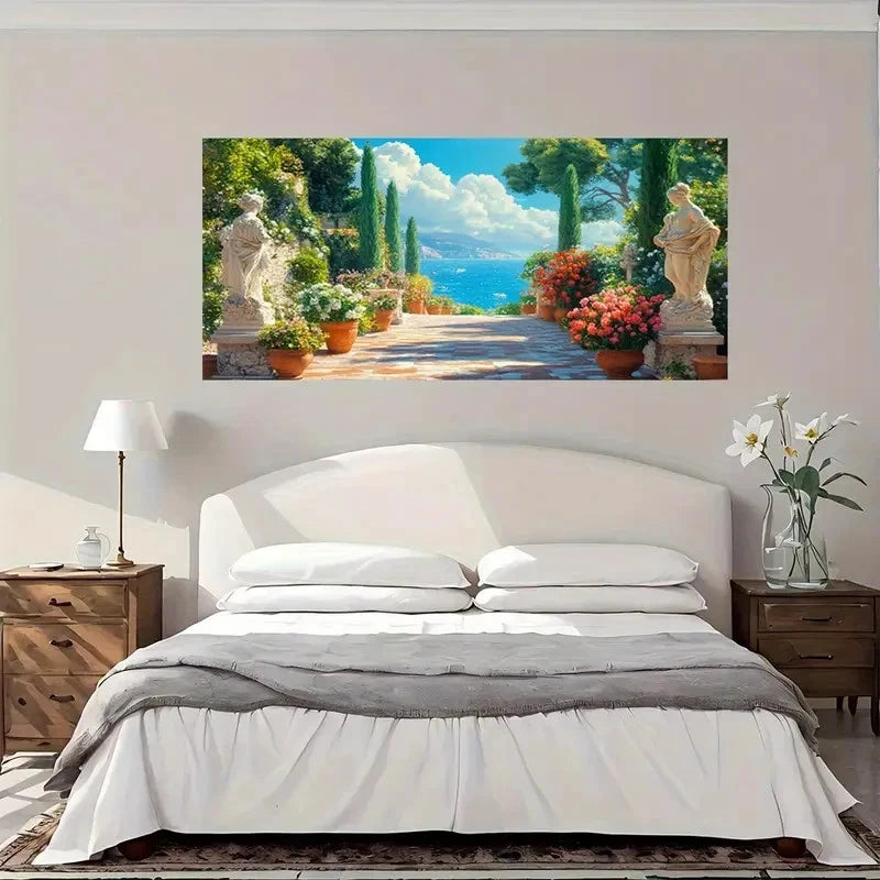 Seaside Garden Wall Art Canvas Office Home Room Framed 120x60cm