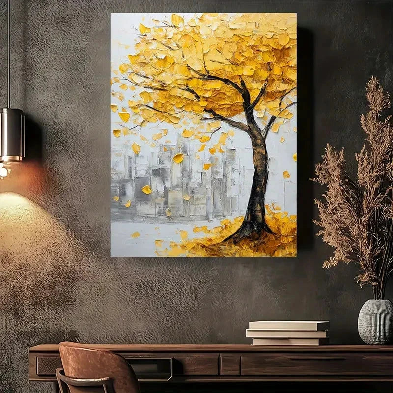 Beautiful Autumn Tree Abstract Painting 40x60cm Metal Print Ready to Hang
