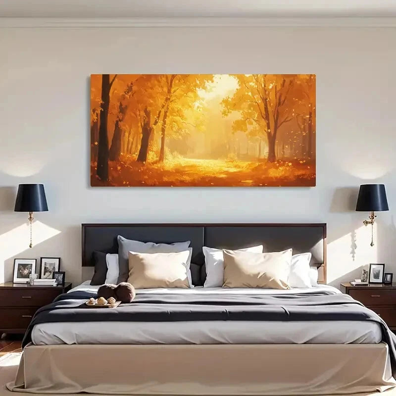 Fall Leaves Golden Hues Wall Art Canvas Office Home Room Framed 120x60cm - Bella Home Decor