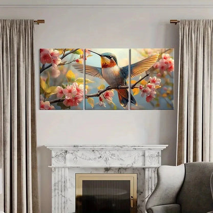 3pcs Hummingbird Blossoms Springtime Animal Metal Print Ready to Hang Art - Bella Home Decor