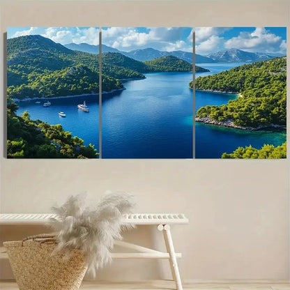 3pcs Blue Waters & Lush Greenery Wall Art Set Canvas Framed 60x90cm - High Quality Print 100% Australian Made Wall Canvas Ready to Hang - Bella Home Decor