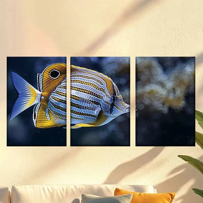 3pcs Vibrant Tropical Fish with Blue & Yellow Wall Art Set Canvas Framed 60x90cm - High Quality Print 100% Australian Made Wall Canvas Ready to Hang