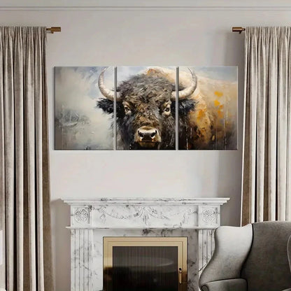 3pcs Abstract Buffalo Art Wildlife Painting Metal Print Ready to Hang Art - Bella Home Decor