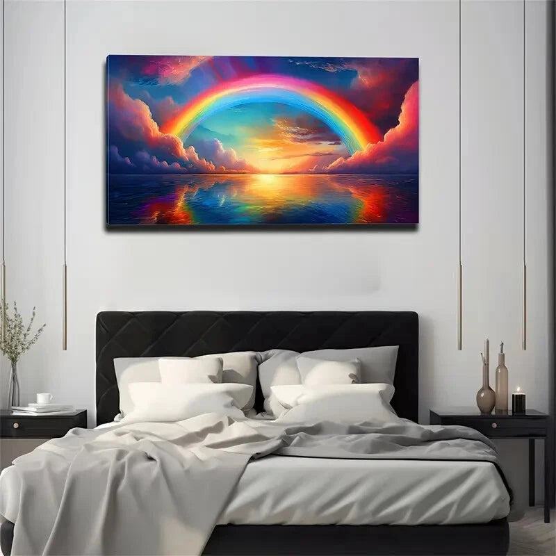 Vibrant Rainbow In The Sky Wall Art Canvas Office Home Room Framed 120x60cm - Bella Home Decor