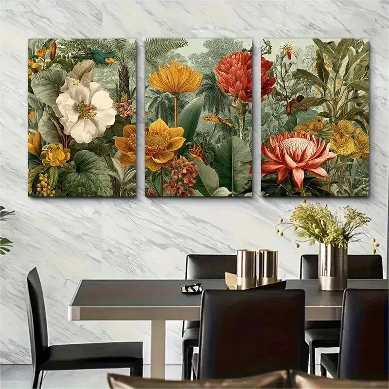3pcs Henri Rousseau Floral Décor Perfect Wall Art Set Canvas Framed 50x70cm - High Quality Print 100% Australian Made Wall Canvas Ready to Hang