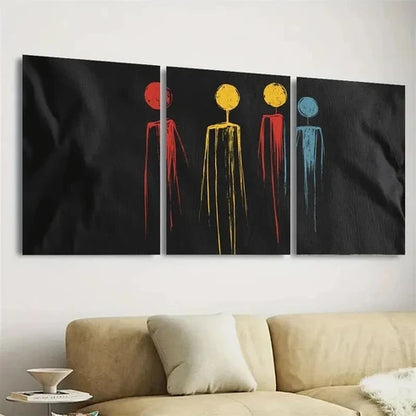 3pcs Stick Figures Tee Minimalist Wall Art Set Canvas Unframed - High Quality Print 100% Australian Made Wall Canvas