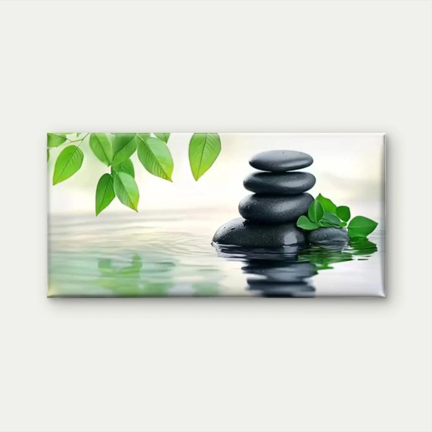 Green & Black Zen Zen Garden Wall Art Canvas Office Home Room Framed 120x60cm