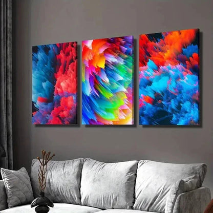 3pcs Colorful Smoke Explosion Decoration Wall Art Set Canvas Unframed - High Quality Print 100% Australian Made Wall Canvas - Bella Home Decor