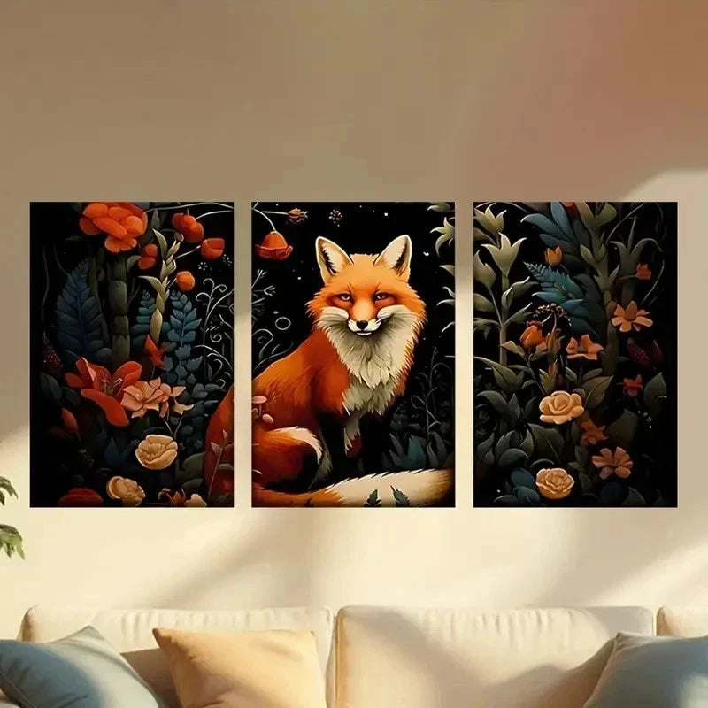 3pcs Fox in The Woods Wall Art Set Canvas Framed 60x90cm - High Quality Print 100% Australian Made Wall Canvas Ready to Hang - Bella Home Decor