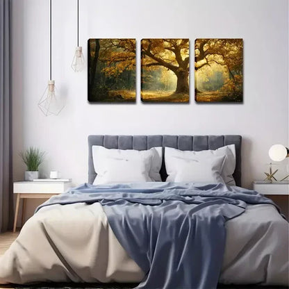 3pcs Magnificent Trees, Romantic Sunshine Wall Art Canvas Unframed - High Quality Print 100% Australian Made Wall Canvas