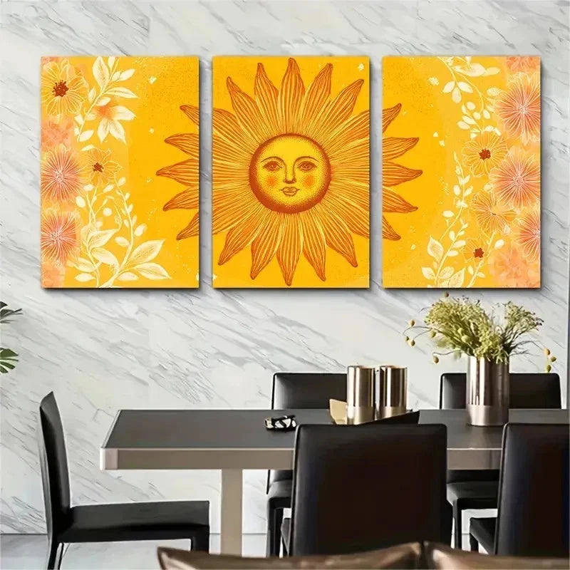 3pcs Here Comes The Sun Boho Decor Perfect Wall Art Set Canvas Framed 50x70cm - High Quality Print 100% Australian Made Wall Canvas Ready to Hang