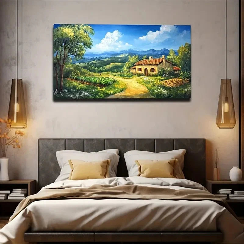 The Path Beside The Farmhouse Wall Art Canvas Office Home Room Framed 120x60cm