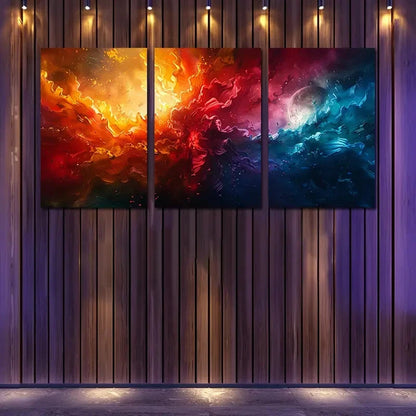 3pcs Cosmic Creation Of Fire And Ice Art  Wall Art Set Canvas Framed 50x70cm - High Quality Print 100% Australian Made Wall Canvas Ready to Hang - Bella Home Decor