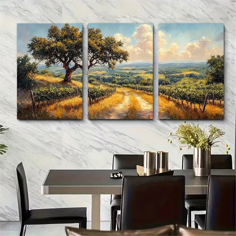 3pcs Oak Valley Vineyards Oil Painting Metal Print Ready to Hang Art