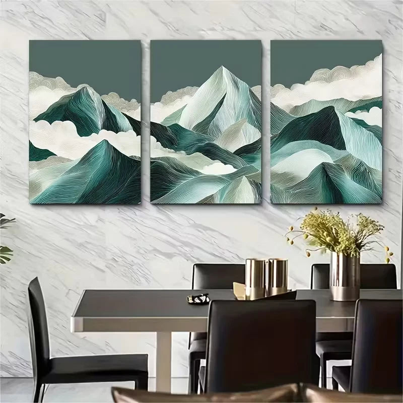 3pcs Sage Green Abstract Mountain Metal Print Ready to Hang Art
