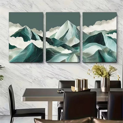3pcs Sage Green Abstract Mountain Metal Print Ready to Hang Art