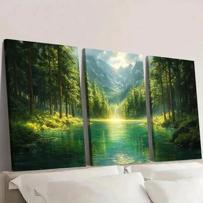 3pcs Green Forest NL Wall Art Set Canvas Unframed - High Quality Print 100% Australian Made Wall Canvas - Bella Home Decor