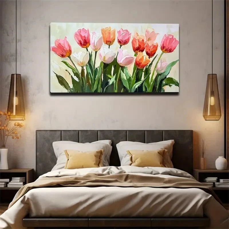 Colorful Tulips Suitable Wall Art Canvas Office Home Room Framed 120x60cm