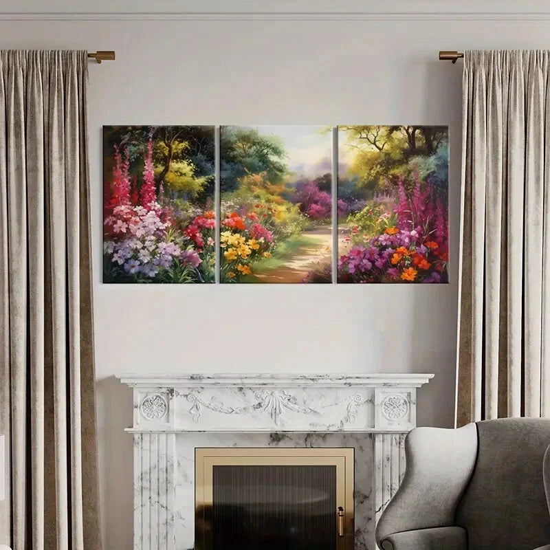 3pcs Colorful Flower Garden Watercolor Metal Print Ready to Hang Art - Bella Home Decor
