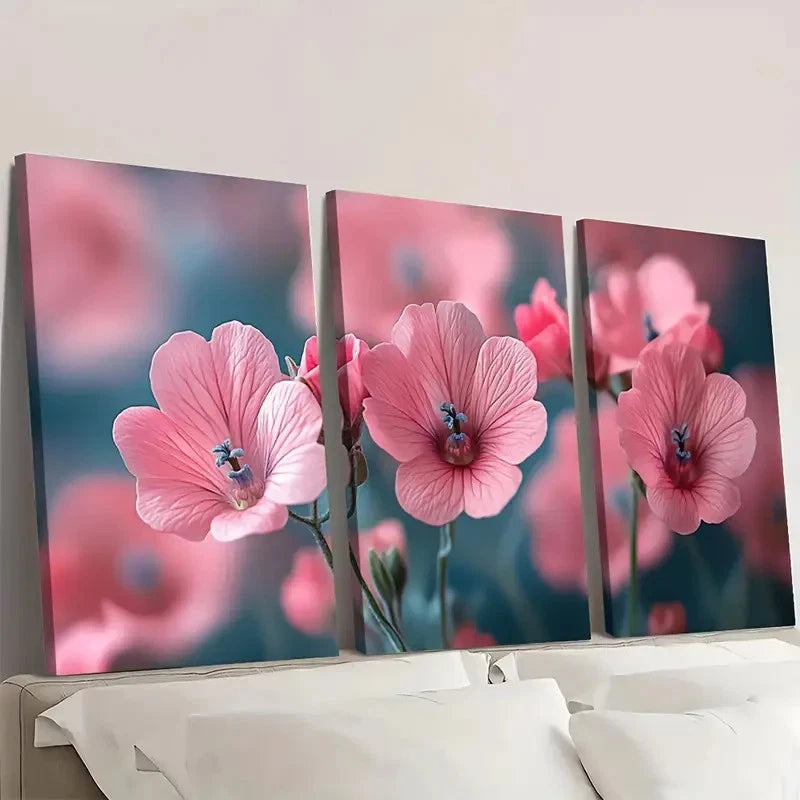 3pcs Pink Diascia Flower Twinspur  EQ   Wall Art Set Canvas Framed 50x70cm - High Quality Print 100% Australian Made Wall Canvas Ready to Hang
