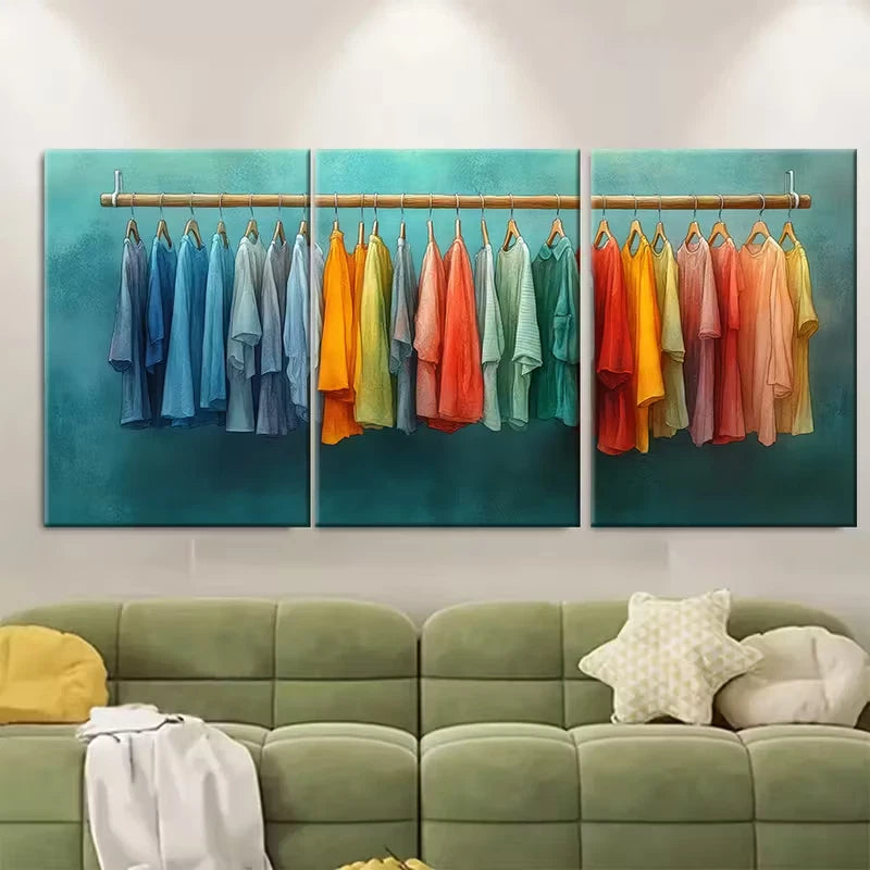 3pcs Fashion Clothes Rail Watercolour Illustration Metal Print Ready to Hang Art