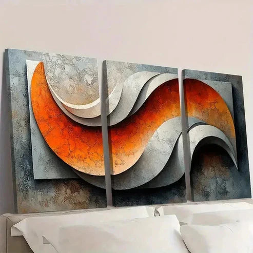 3pcs White Geometric Abstract Texture Wall Art Set Canvas Unframed - High Quality Print 100% Australian Made Wall Canvas - Bella Home Decor