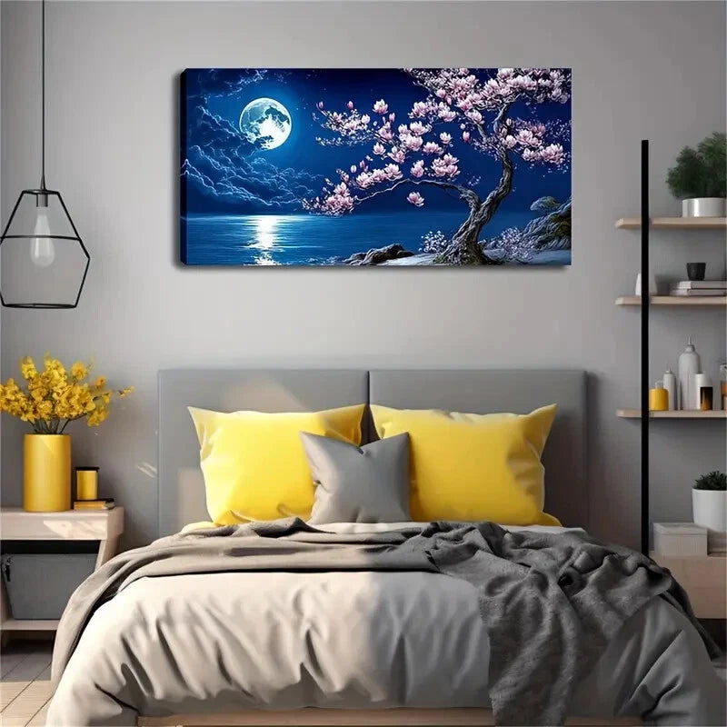 A Moon Hanging High In The Dark Wall Art Canvas Office Home Room Framed 120x60cm - Bella Home Decor