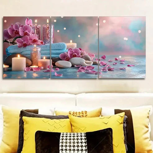 3pcs Spa Candle Floral Wall Art Set Canvas Unframed - High Quality Print 100% Australian Made Wall Canvas