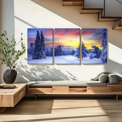 3pcs Snow Woods Colorful Sky Wall Art Set Canvas Unframed - High Quality Print 100% Australian Made Wall Canvas