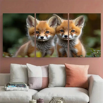 3pcs Curious Fox Kits Exploring Woodland Nature Metal Print Ready to Hang Art