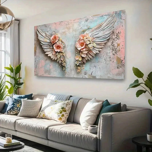 Angel Wings Floral Minimalist Wall Art Canvas Office Home Room Framed 120x60cm