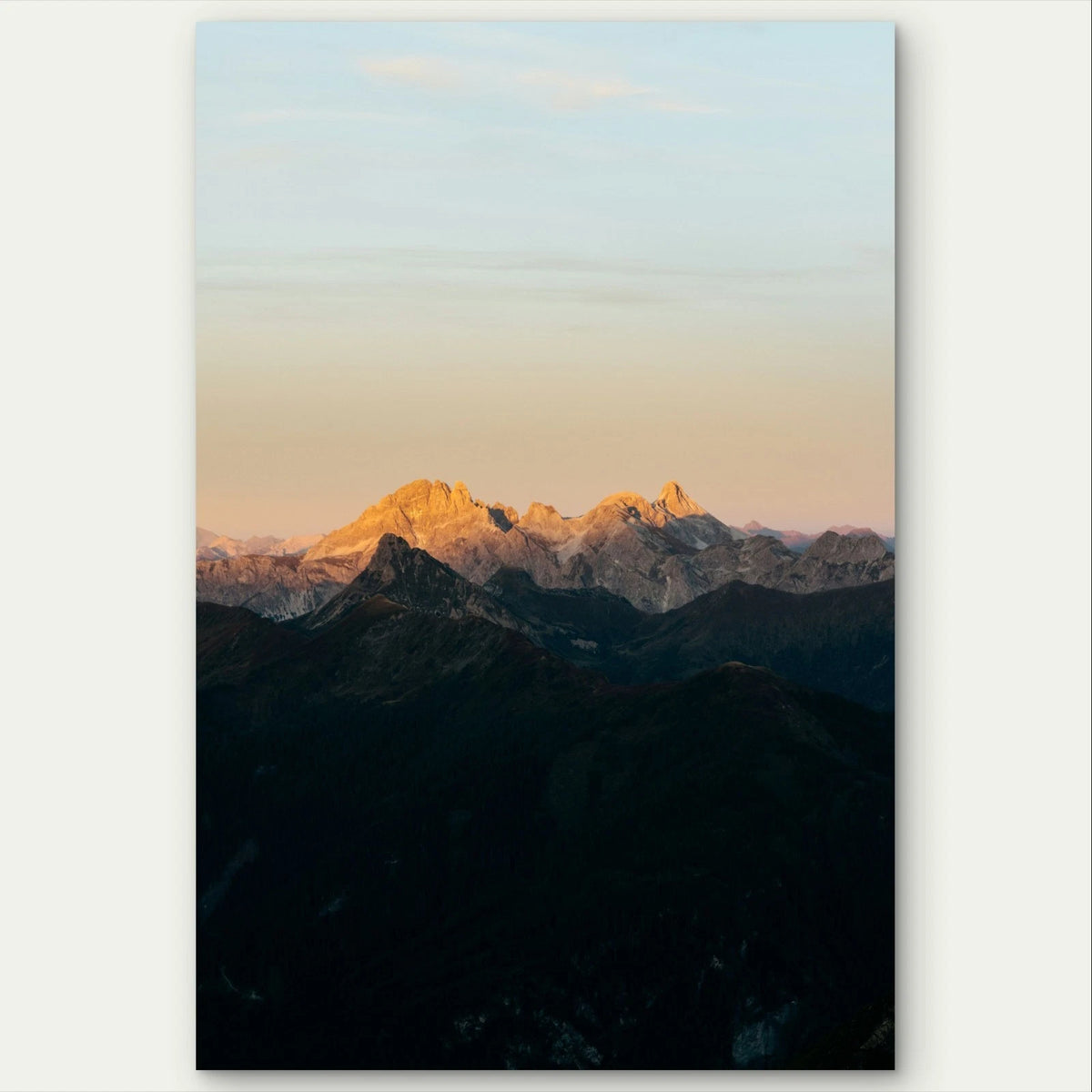 Mountain Peaks at Sunrise Landscape Hills 40x60cm Metal Print Ready to Hang