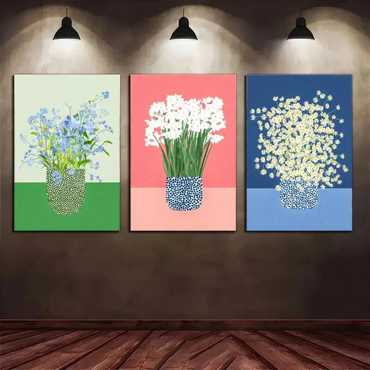 3pcs Floral Canvas Artwork Metal Print Ready to Hang Art