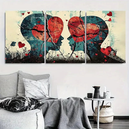 3pcs Abstract Emotional Broken Heart Faces Metal Print Ready to Hang Art - Bella Home Decor