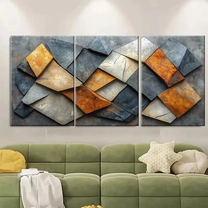 3pcs Geometric Marble Mosaic Metal Print Ready to Hang Art - Bella Home Decor